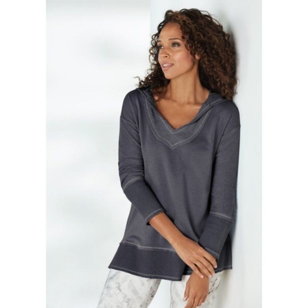 Soft Surroundings Oasis Terrycloth Hoodie Charcoal Gray Womens Medium Hooded Top